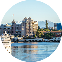 캐나다 밴쿠버 또는 미국 시애틀의 현대적인 도시 항구 풍경